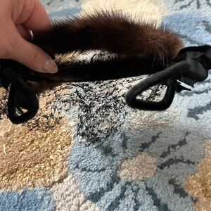 Brown Fur Headband with Black Lace